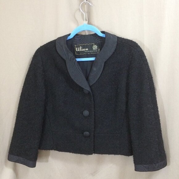 Jackets & Blazers - Vintage Monarch NY 1960s Short Boucle Blazer Jacket Black Union Label Lined S